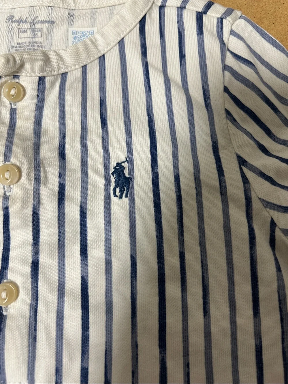 Ralph Lauren Navy & White Striped Infant Romper Sz 18 m